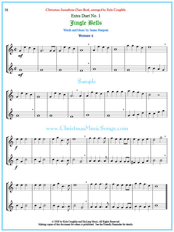 Jingle Bells saxophone duet sheet music.