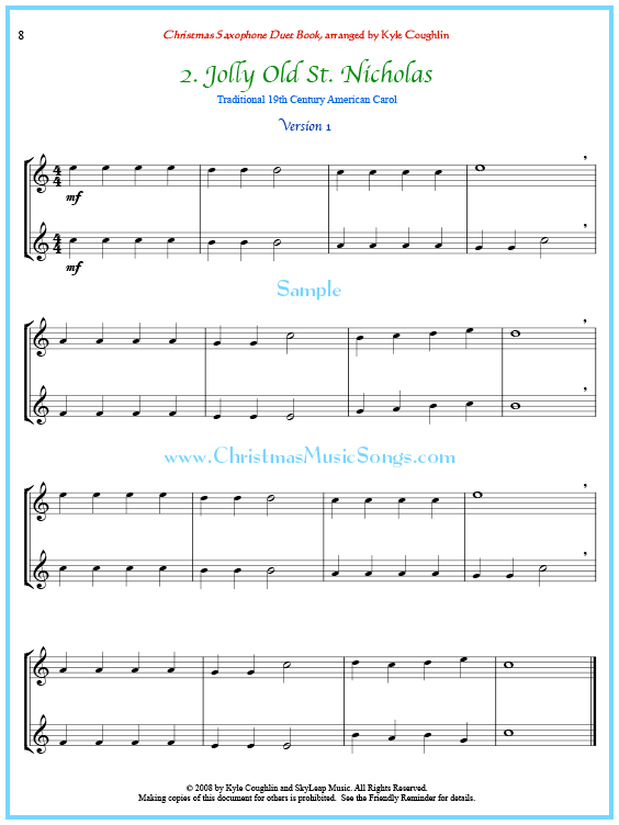 Jolly Old St. Nicholas saxophone duet sheet music.