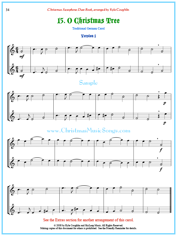 O Christmas Tree saxophone duet sheet music.