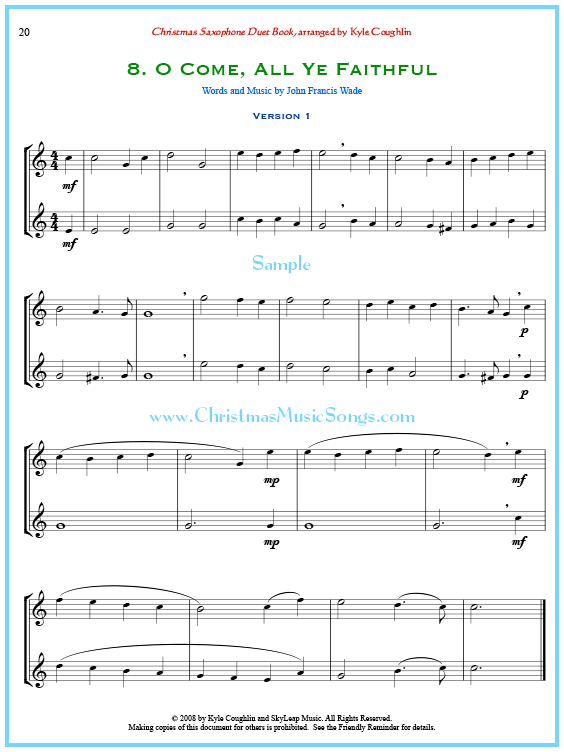 O Come, All Ye Faithful saxophone duet sheet music.