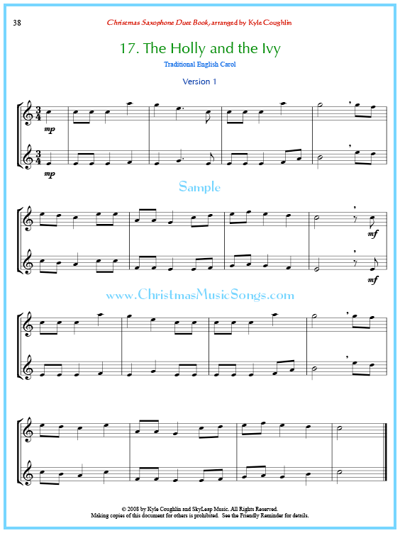 The Holly and the Ivy saxophone duet sheet music.