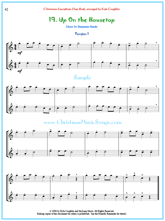 Up On the Housetop saxophone duet sheet music.